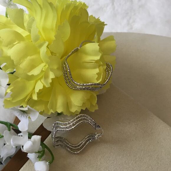 Silver Trio-Wave Crystals Earrings - Picture 5 of 8